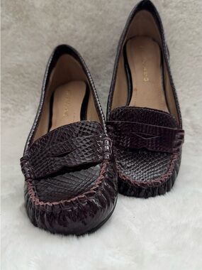 Arturo Chiang Deep Wine Snake-Embossed Penny Loafers